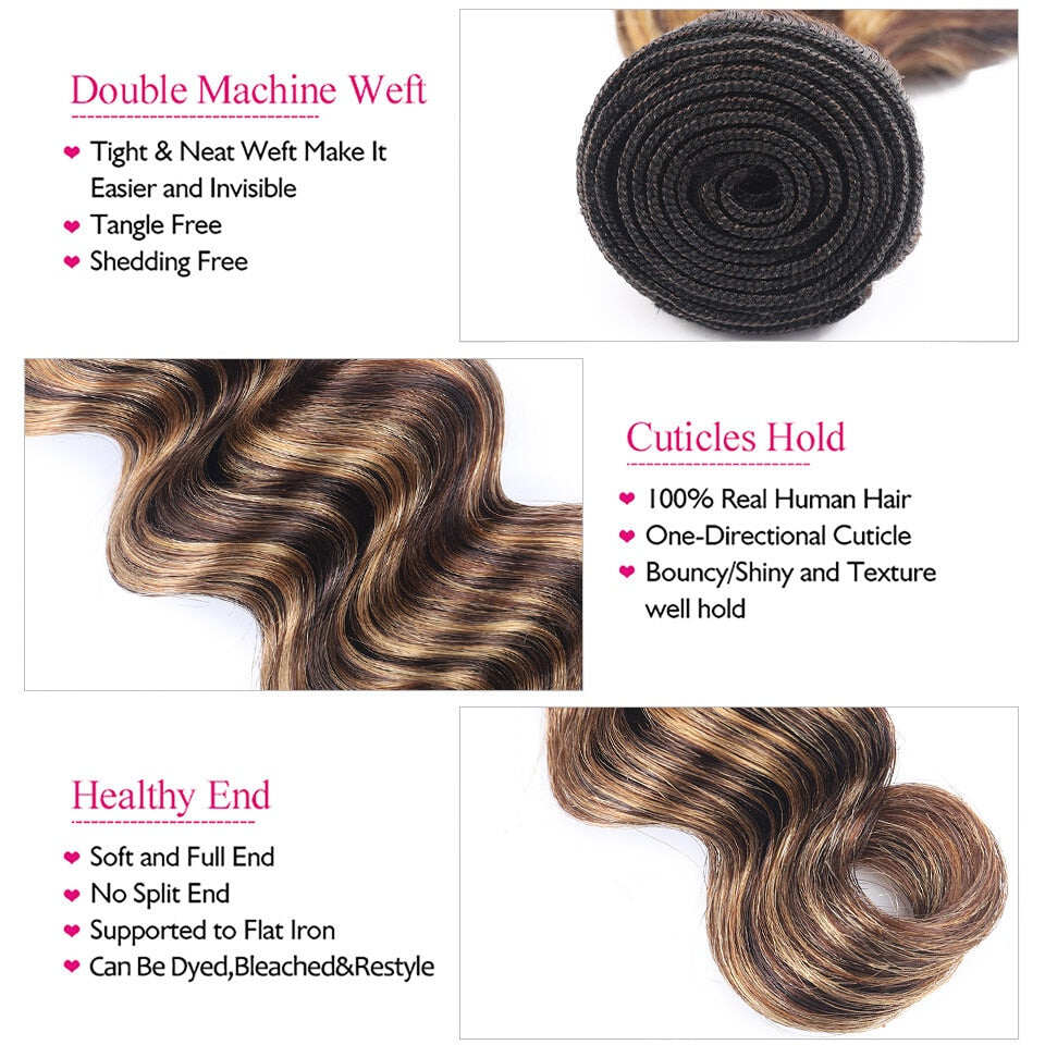 Highlight Loose Deep Wave 3 Bundles 30 Inch Human Hair Bundles P4/27 Ombre Brown Hair Extensions(No Code Need)