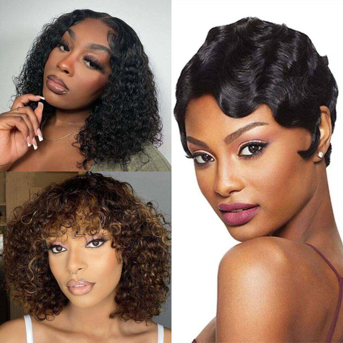 Water Bob Wig And Fringe Water Wave Bob Wig with Bangs Mix Color