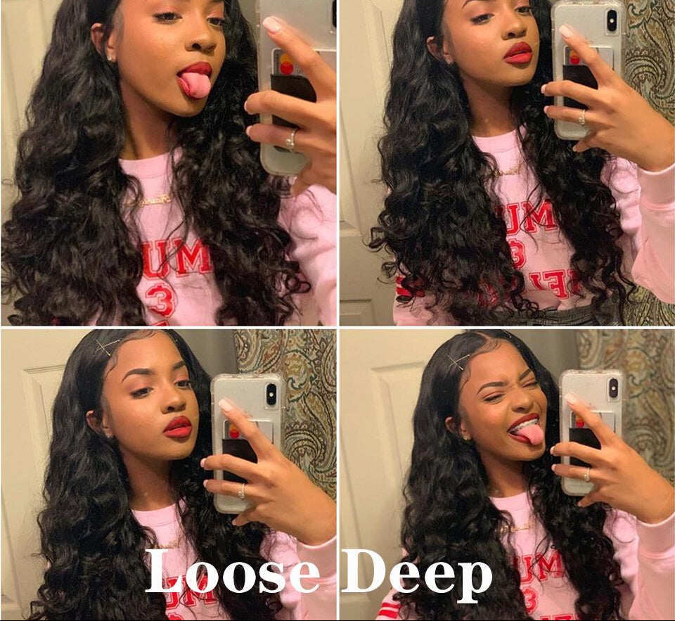 Loose Deep Wave 3 Bundles with 4x4 Closure / 13x4 Frontal 100% Human Hair extension