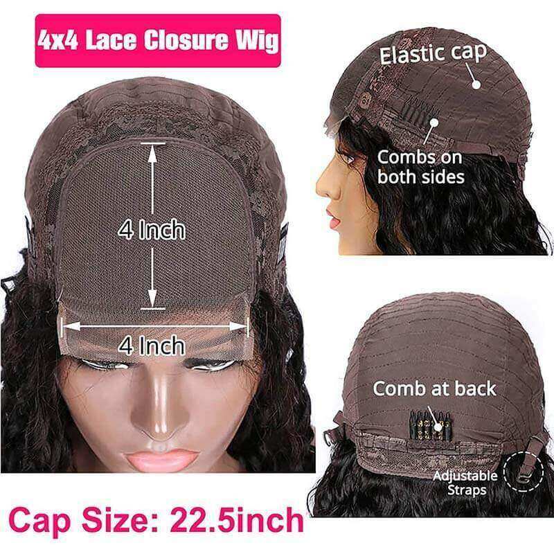 4x4 Lace Closure Wigs Water Wave Wig Pre Plucked with Baby Hair