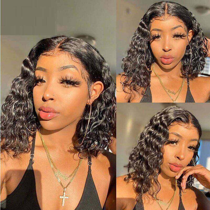 Lightning Deal 4x4 Lace Water Wave Bob Human Hair Wig