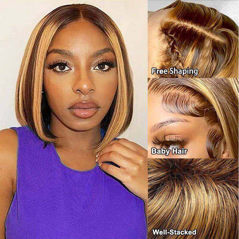 Lightning Deal 13x4 Lace Frontal Honey Blonde Ombre Highlight Bob wig