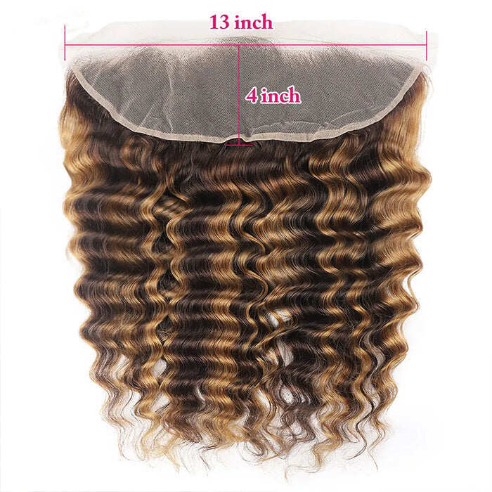 Highlight P4/27 Deep wave 3 Bundles With 13x4 Transparent Lace Frontal