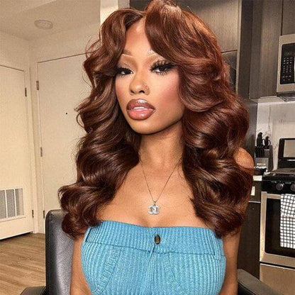 New Chocolate Brown Wig Body Wave 13x6 Full Lace Drawstring Wig Pre Plucked Natural Hairline 250% Density