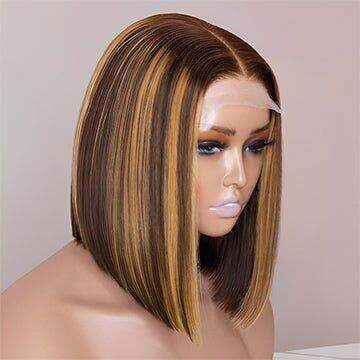Glueless Honey Blonde Highlight 4x4 Straight Bob wig