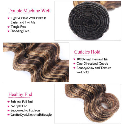 Highlight Loose Deep Wave 3 Bundles 30 Inch Human Hair Bundles P4/27 Ombre Brown Hair Extensions(No Code Need)