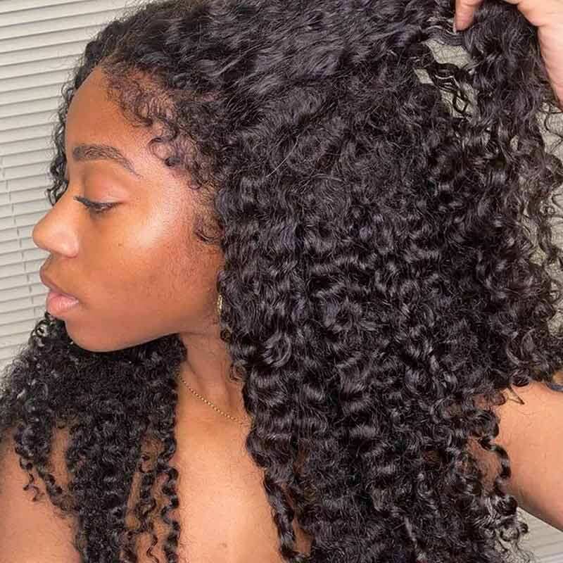 Hair 4C Curly Edge 360 HD Lace Frontal Wig Invisible Strap Bleached Knots Pre Cut Lace Glueless