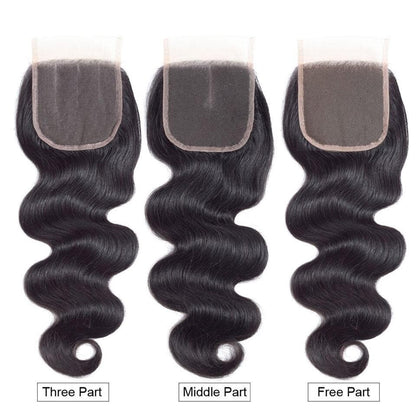 Body Wave Virgin Hair 3 Bundles with 4X4 Lace Closure