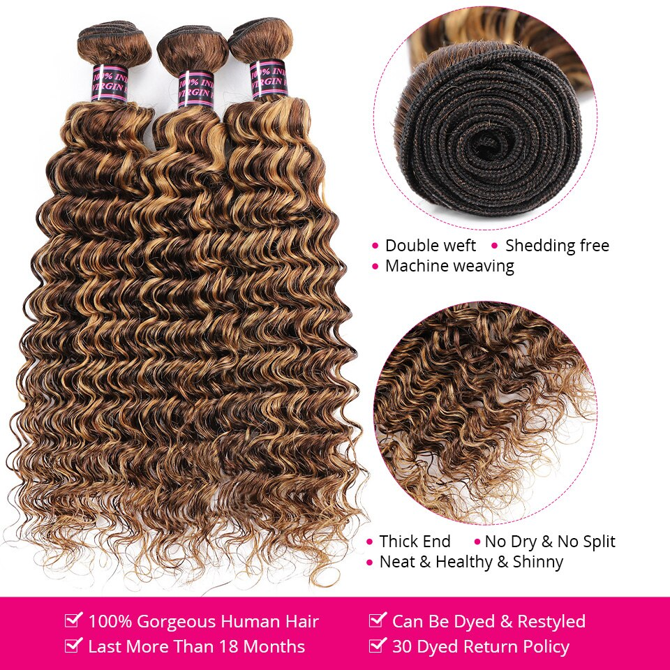 Highlight P4/27 Deep wave 3 Bundles With 13x4 Transparent Lace Frontal