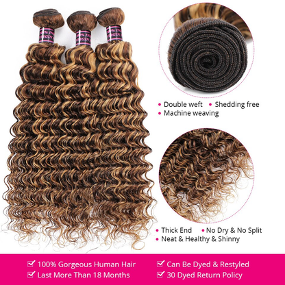 Highlight P4/27 Deep wave 3 Bundles With 13x4 Transparent Lace Frontal