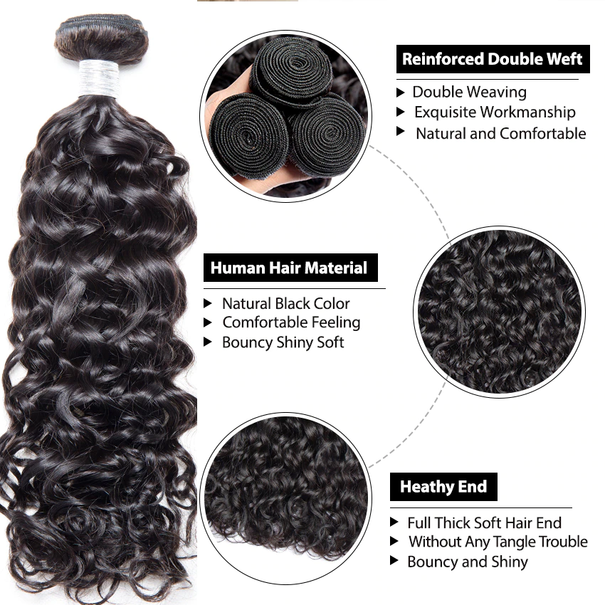 Water Wave 3 Bundles With 4x4 Lace Closure