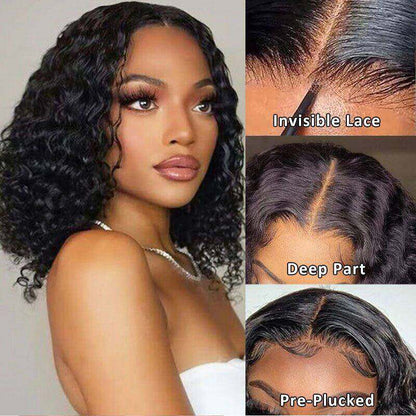 Lightning Deal 4x4 Lace Water Wave Bob Human Hair Wig