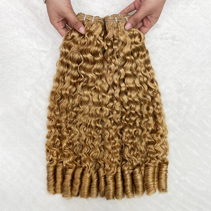 #27 Honey Blonde Burmese Curly Bundles Virgin Human Hair 4 Weave Bundles
