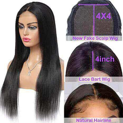 4x4 Lace Closure Wig Glueless Straight with Baby Hair For Women