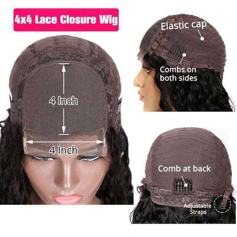 Lightning Deal 4x4 Lace Water Wave Bob Human Hair Wig