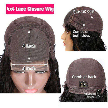 Lightning Deal 4x4 Lace Water Wave Bob Human Hair Wig