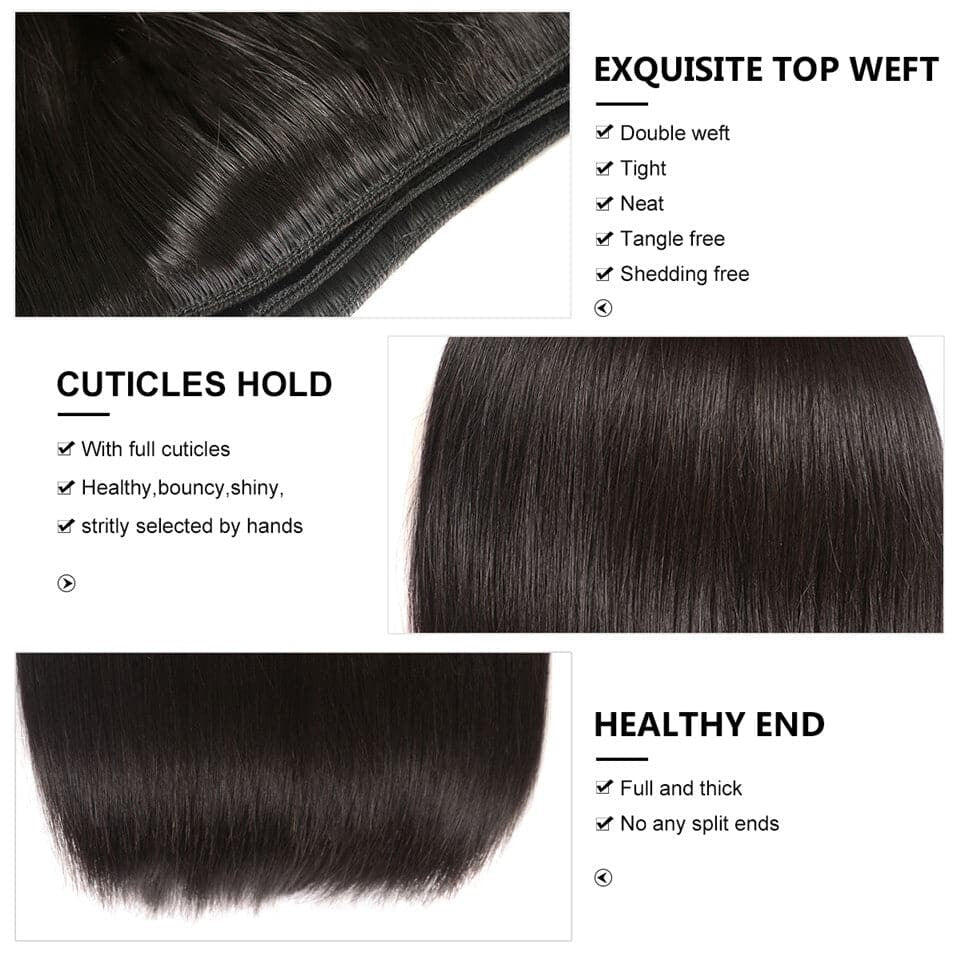 3 Bundles Straight Virgin Human Hair Extension 8-40 inches