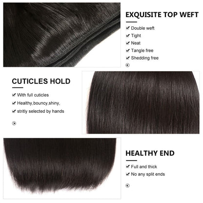 3 Bundles Straight Virgin Human Hair Extension 8-40 inches
