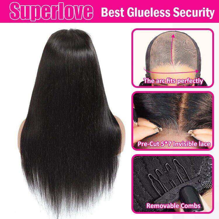 Glueless Max-cap Superlove Wear Go Pre-Cut 5X7 Straight Wig