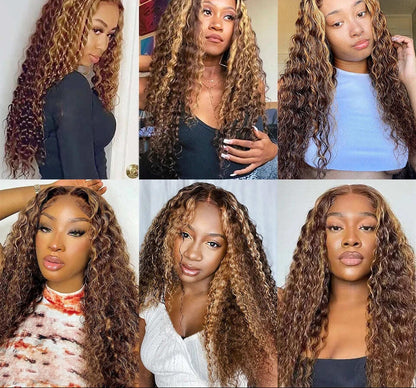 Highlight P4/27 Deep wave 3 Bundles With 13x4 Transparent Lace Frontal