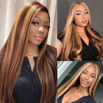 Glueless 13x4 Straight Highlight P4/27 Honey Blonde Wigs