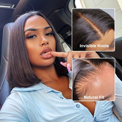 Straight Bob 13x1 Lace Frontal Wig Natural Black Hair