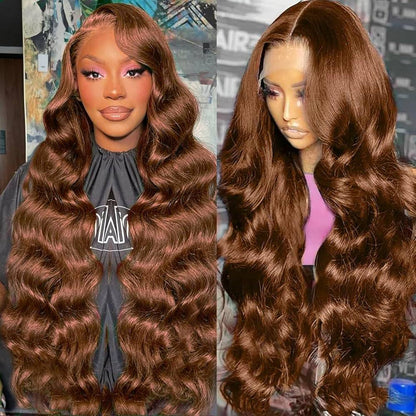New Chocolate Brown Wig Body Wave 13x6 Full Lace Drawstring Wig Pre Plucked Natural Hairline 250% Density