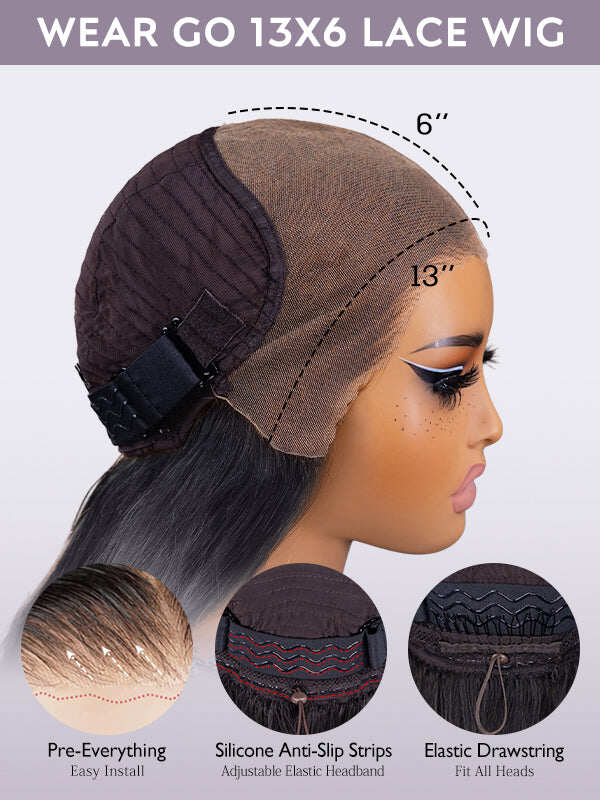 13x6 Glueless Lace Front Wig – Pre-Everything Drawstring Dome Cap, 180% Density Wear & Go Wig – US Stock