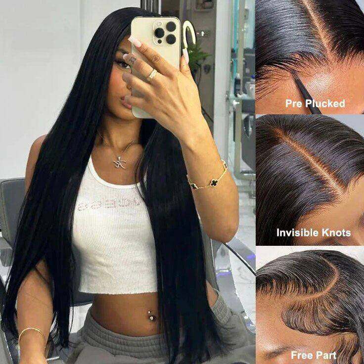 13x6 Lace Front Straight Transparent Wigs Human Hair Pre Plucked with Baby Hair