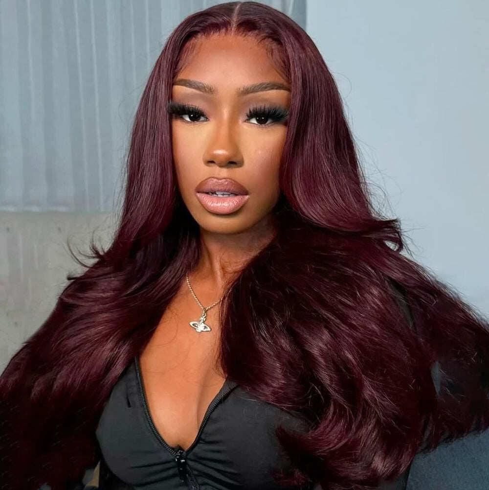 Black Cherry Dark Purple Sugar Plum Straight 13x6 HD Lace Front Wigs Human Hair Wigs