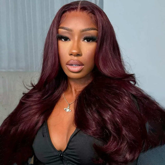 Black Cherry Dark Purple Sugar Plum Straight 13x6 HD Lace Front Wigs Human Hair Wigs