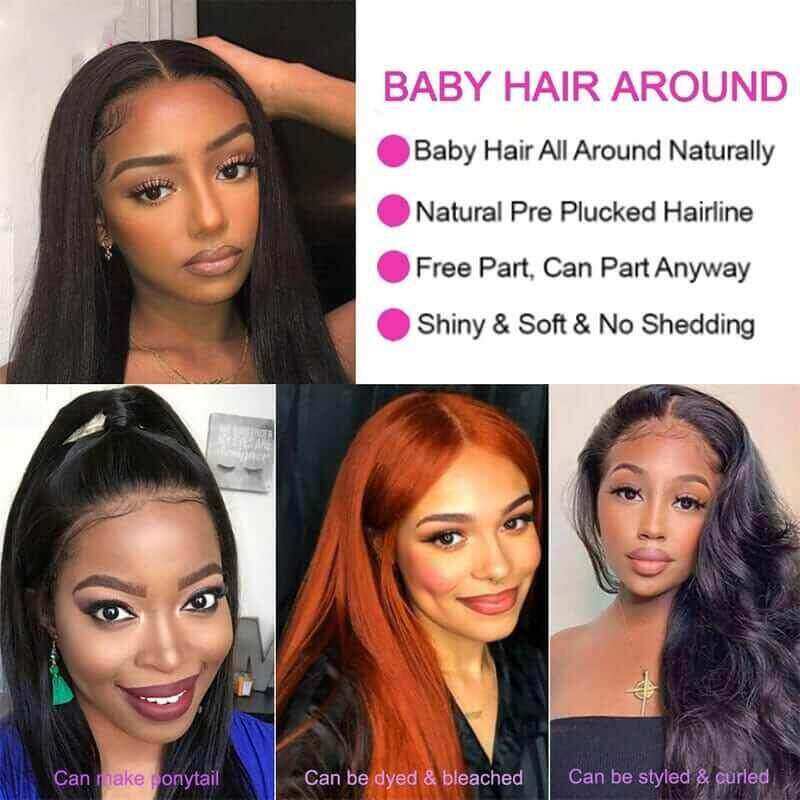 13x6 Lace Front Straight Transparent Wigs Human Hair Pre Plucked with Baby Hair