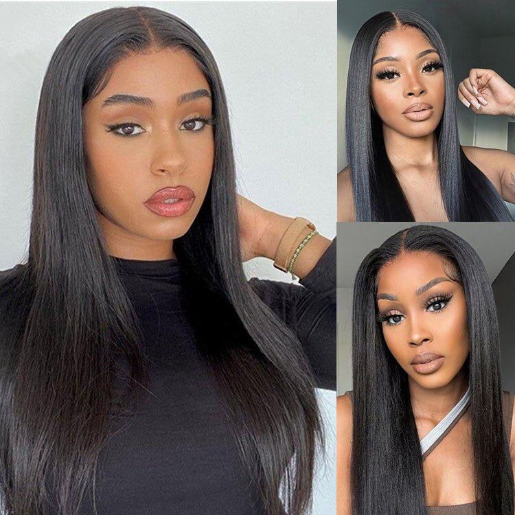 Superlove glueless Straight Wig 4x4 Lace Closure Natural Black Human hair