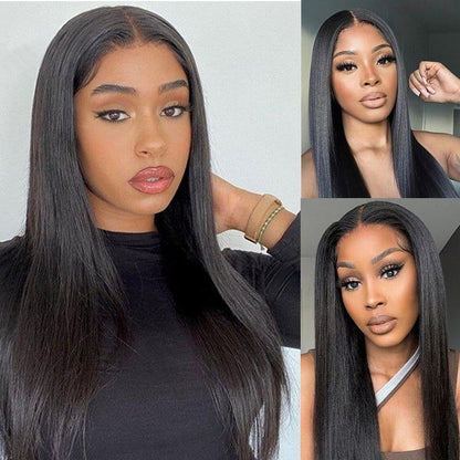 Superlove glueless Straight Wig 4x4 Lace Closure Natural Black Human hair