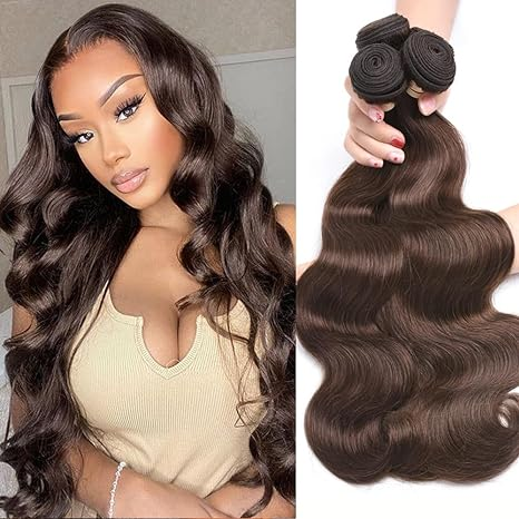 #4 Brown Color Body Wave 3 Bundles Human Hair Remy Extensions