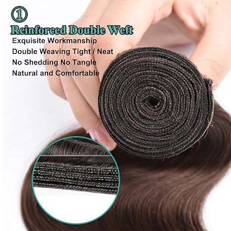 #4 Brown Color Body Wave 3 Bundles Human Hair Remy Extensions