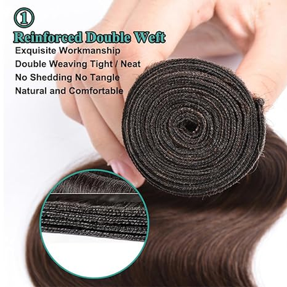 #4 Brown Color Body Wave 3 Bundles Human Hair Remy Extensions