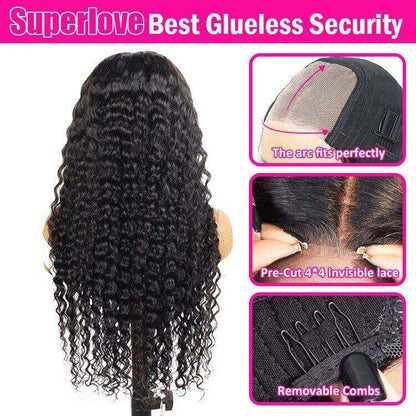 Glueless Max-cap Superlove Wear Go Pre-Cut 20 inch Deep Wave Human Hair Wig