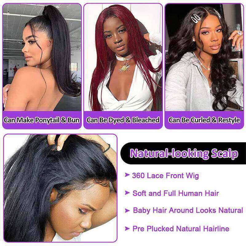 360 Hd Transparent Lace Front Straight Wigs with Baby Hair in Natural Color