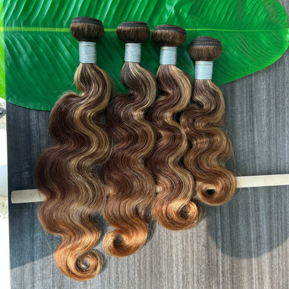 P4/27 Highlight Body Wave 4 Bundles With 4x4 Lace Closure Human Hair