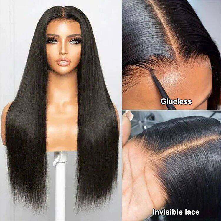 Glueless Straight Human Hair 5x5 Lace Closure Wigs Pre Plucked with Baby Hair