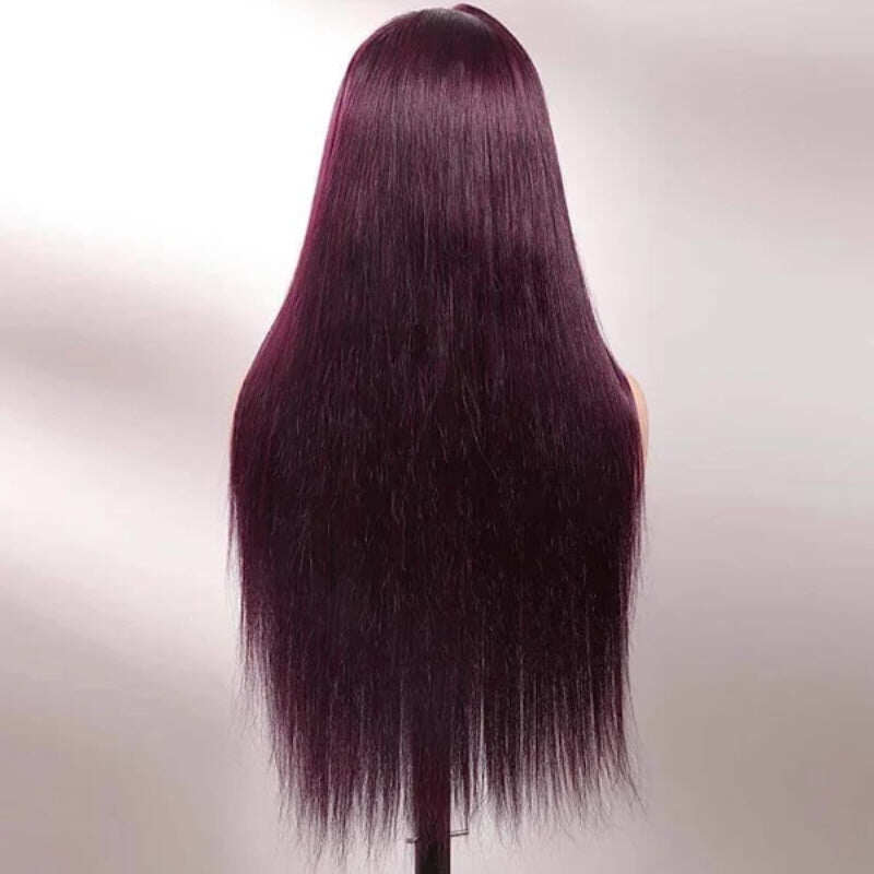 Black Cherry Dark Purple Sugar Plum Straight 13x6 HD Lace Front Wigs Human Hair Wigs