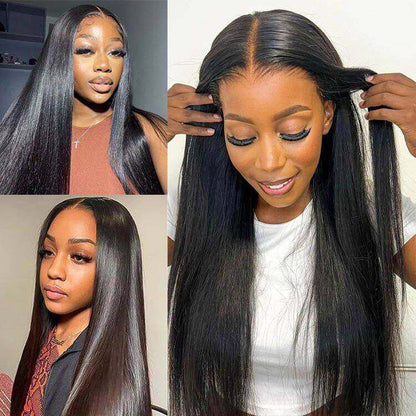 Glueless Straight Human Hair 5x5 Lace Closure Wigs Pre Plucked with Baby Hair