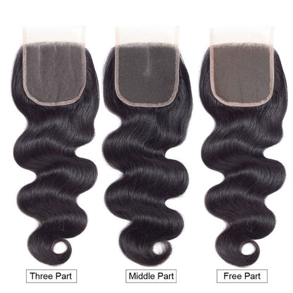 (B1) Body Wave 4 Bundles With 4X4 Transparent Lace Closure