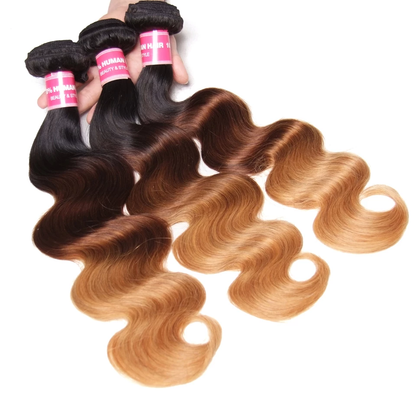 Ombre 1b/4/27 Body Wave 3 Bundles with 4x4 lace Closure Human Hair