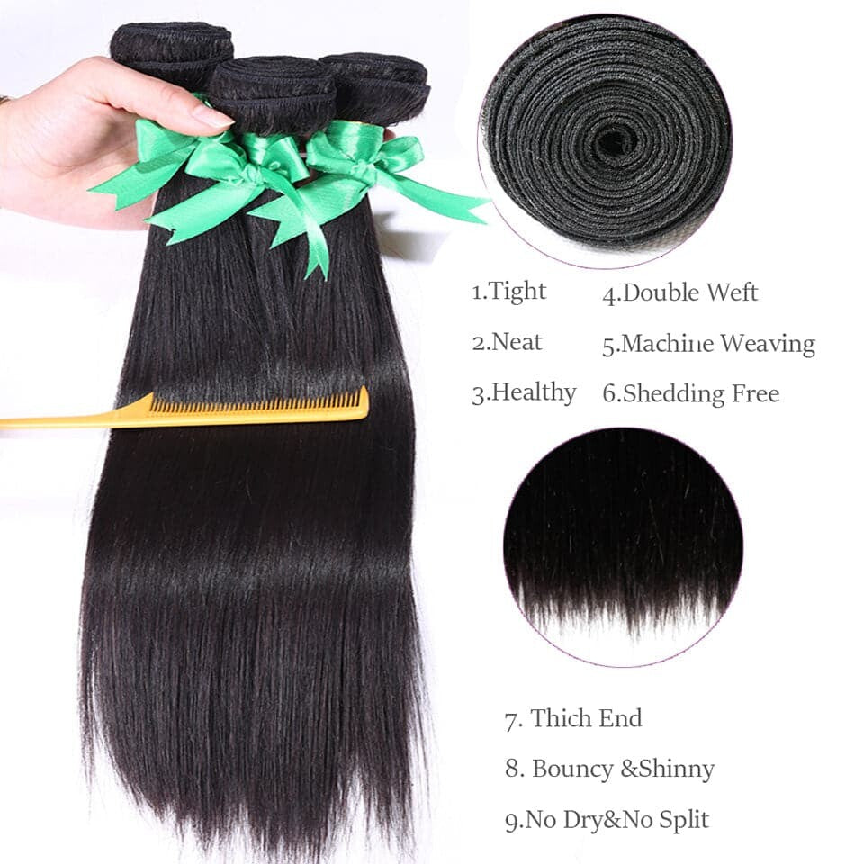 3 Bundles Straight Virgin Human Hair Extension 8-40 inches