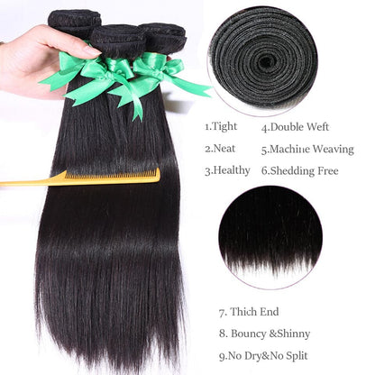 3 Bundles Straight Virgin Human Hair Extension 8-40 inches