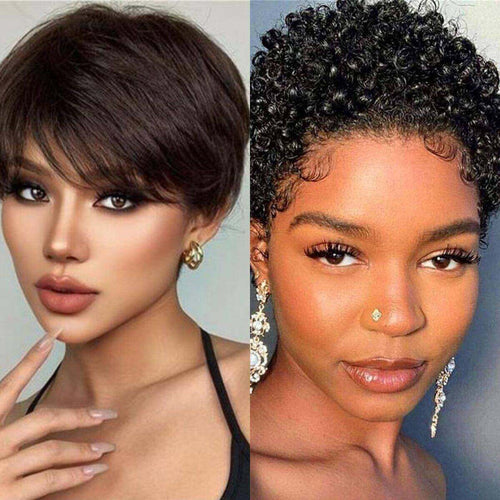 Combo No.3 Razor Cut Pixie Short Wig And Dry Perm Wig Short Curly Wig