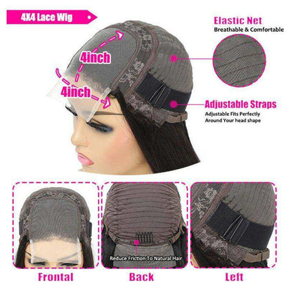 Lightning Deal 4x4 Lace Closure Bob Straight Wig
