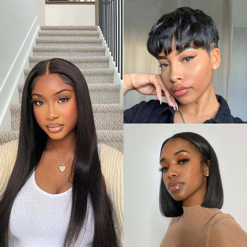Combo No.9 4x4 Lace Closure Straight Wig 20inch 4x4 Bob Wig 10inch Razor Cut Wig